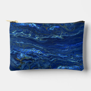 Navy Blue & Faux Gold Marble Acrylic Abstraction Accessory Pouch