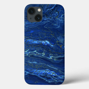 Navy Blue & Faux Gold Marble Acrylic Abstraction  iPhone 13 Case