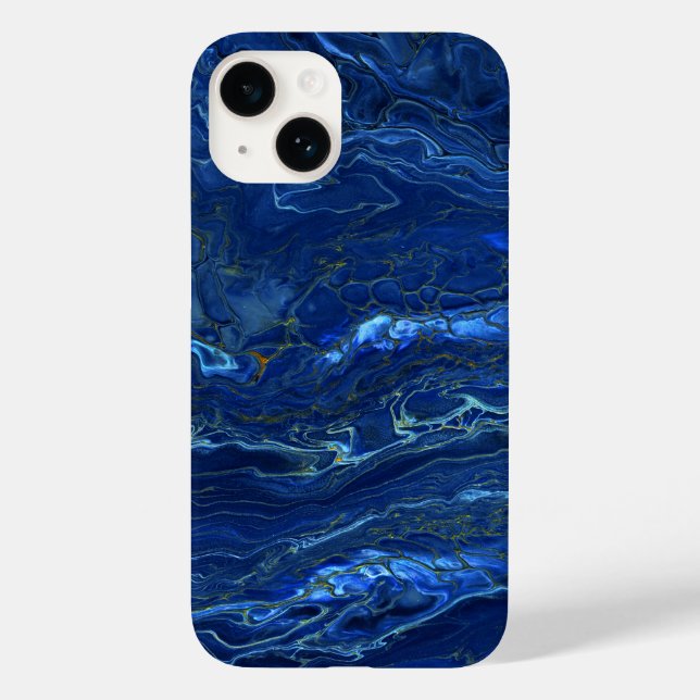 Navy Blue & Faux Gold Marble Acrylic Abstraction Case-Mate iPhone Case (Back)