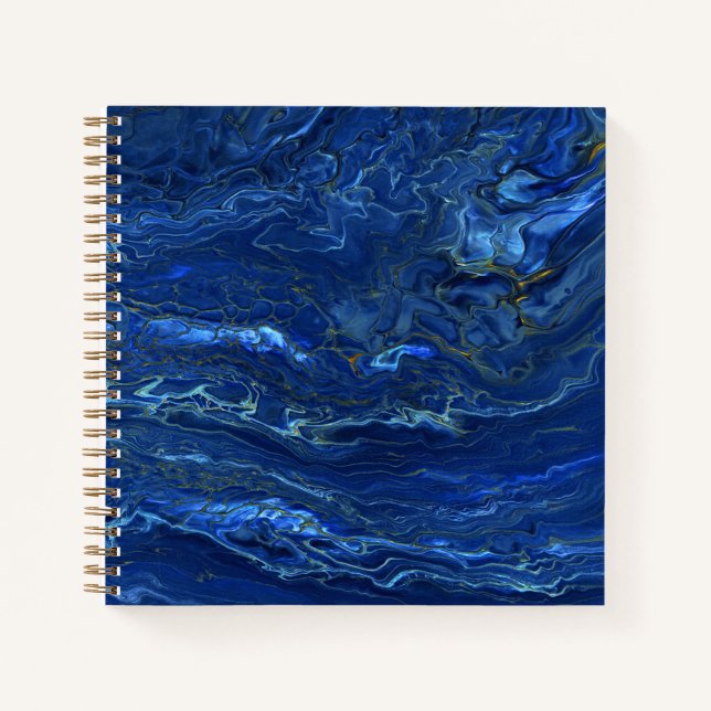 Navy Blue & Faux Gold Marble Acrylic Abstraction  Notebook (Front)