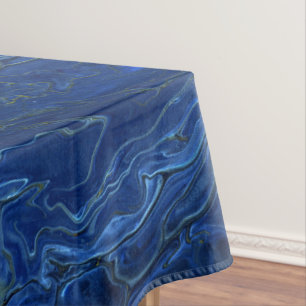 Navy Blue & Faux Gold Marble Acrylic Abstraction Tablecloth