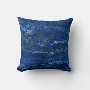Navy Blue & Faux Gold Marble Acrylic Abstraction  Throw Pillow