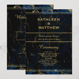 Navy Blue & (Faux) Gold Marble Wedding Program