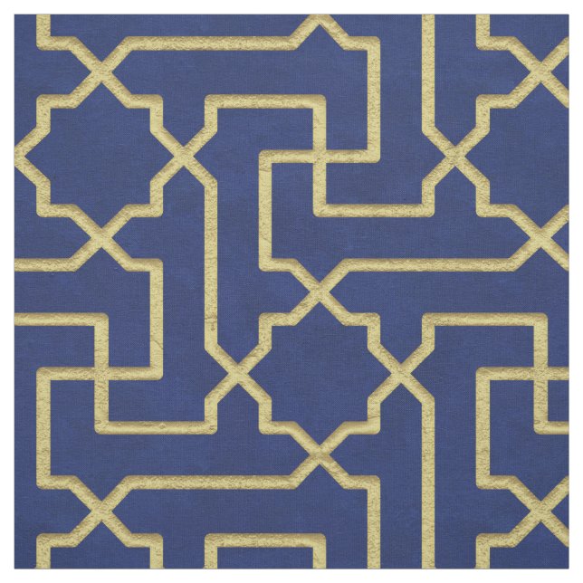 Navy Blue & Faux Gold Moroccan Mosaic Pattern Fabric (Swatch)