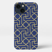 Navy Blue & Faux Gold Moroccan Mosaic Pattern