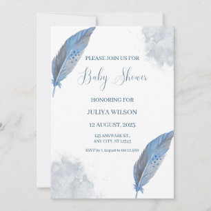 Navy blue feather simple boy baby shower invitation