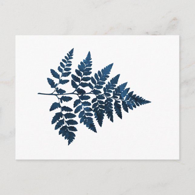 Navy Blue Fern Leaf Postcard (Front)
