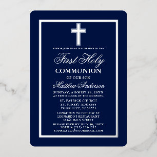 Navy Blue First Holy Communion Cross Silver