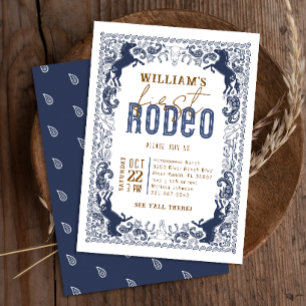 Navy Blue First Rodeo Birthday Western Invitation