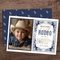 Navy Blue First Rodeo Photo Invitation – Western C