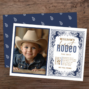 Navy Blue First Rodeo Photo Invitation – Western C