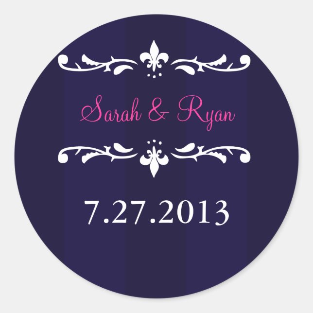 navy blue fleur de lis envelope sticker (Front)