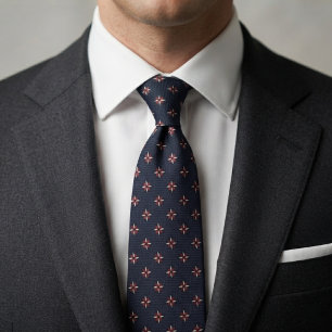Navy Blue Fleur-de-Lis Gold & Burgundy Accents  Tie