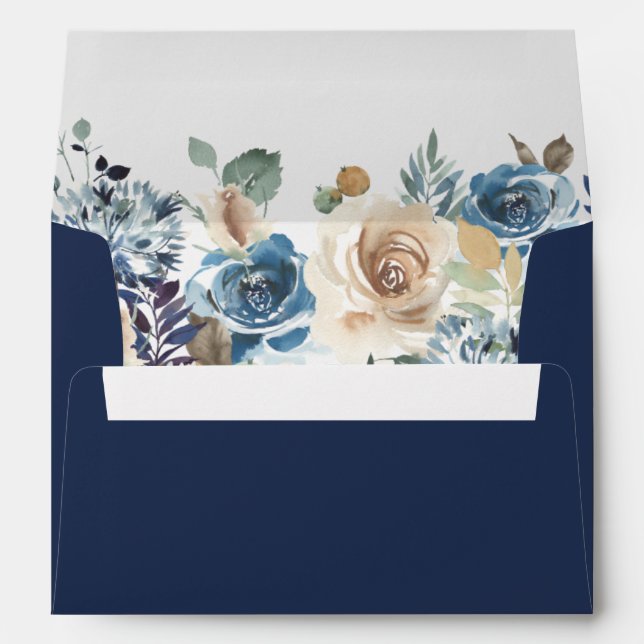 Navy Blue Floral 5x7 Wedding Envelope (Back (Bottom))