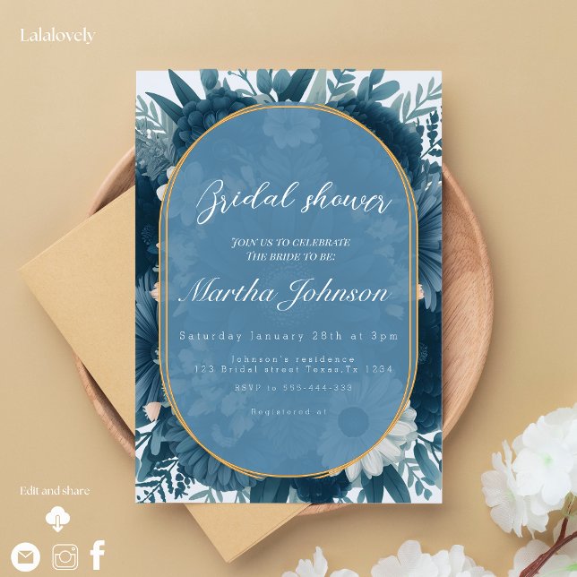 Navy Blue Floral Arrangement Bridal Shower  Invitation (Creator Uploaded)