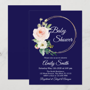 Navy Blue Floral Baby Shower Invintation Invitation