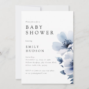 Navy Blue Floral Baby Shower Invitation