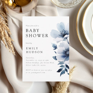 Navy Blue Floral Baby Shower Invitation