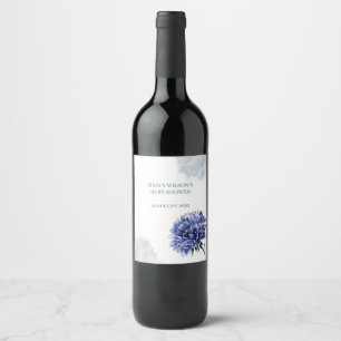 Navy blue floral baby shower  wine label