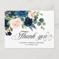Navy Blue Floral Botanical Bridal Shower Thank you