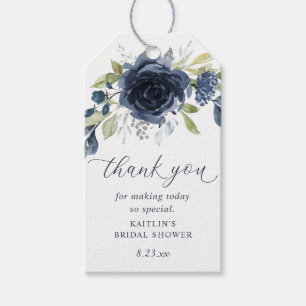 Navy Blue Floral Botanical Wedding Shower Favour Gift Tags