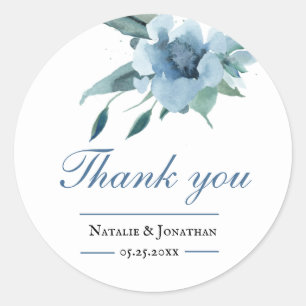 navy blue floral bouquet thank you wedding classic round sticker