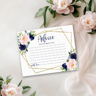 Navy Blue Floral Bridal Shower Advice Card