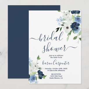 Navy Blue Floral Bridal Shower Invitation
