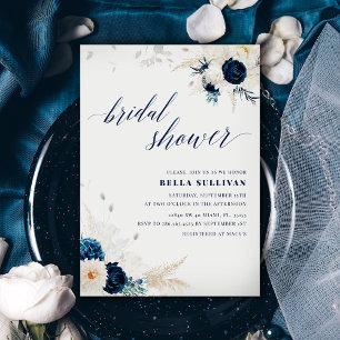 Navy Blue Floral Bridal Shower Invitation