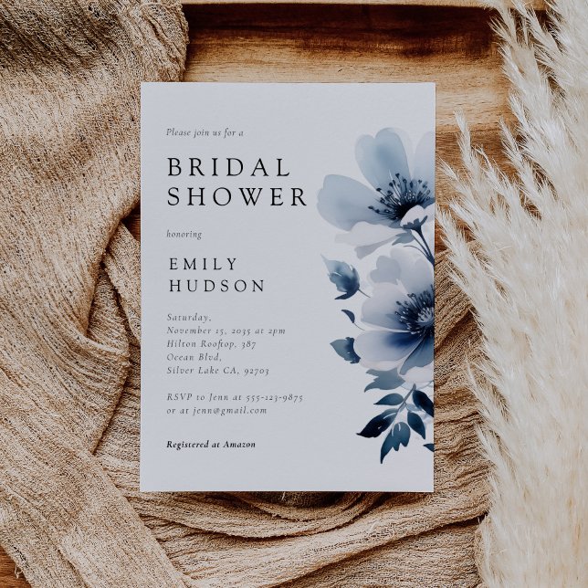 Navy Blue Floral Bridal Shower Invitation (Creator Uploaded)