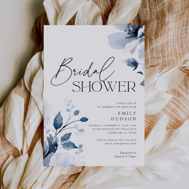 Navy Blue Floral Bridal Shower Invitation (Creator Uploaded)