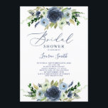 Navy Blue floral bridal shower Invitation<br><div class="desc">Beautiful navy blue floral bridal shower invitation,  dusty blue and navy bridal theme</div>