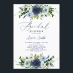 Navy Blue floral bridal shower Invitation<br><div class="desc">Beautiful navy blue floral bridal shower invitation,  dusty blue and navy bridal theme</div>