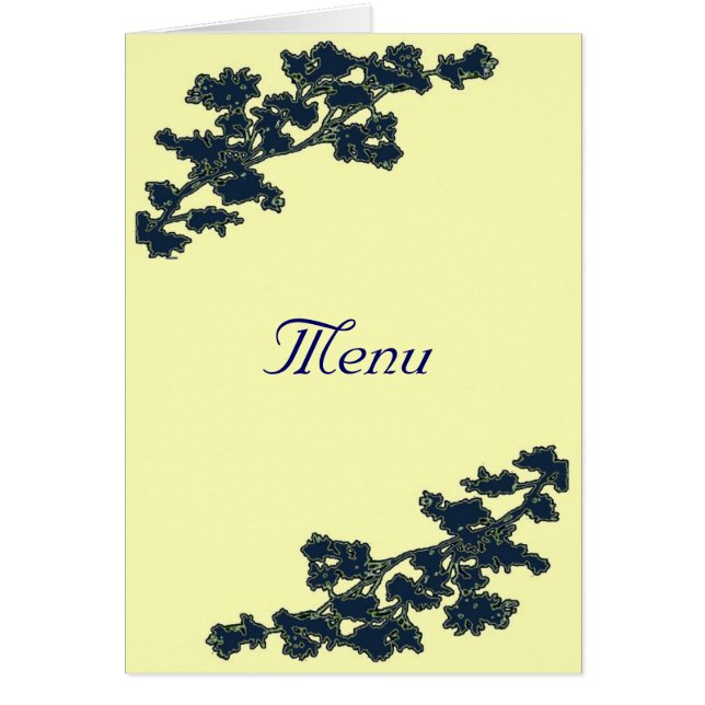 Navy Blue Floral Deco Wedding Menu Card (Front)