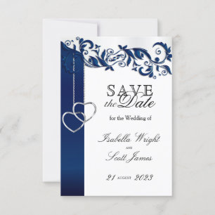 Navy Blue Floral Design -  Save The Date