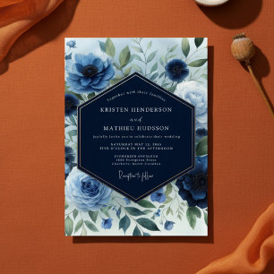 Navy Blue Floral Elegance Wedding Invitation
