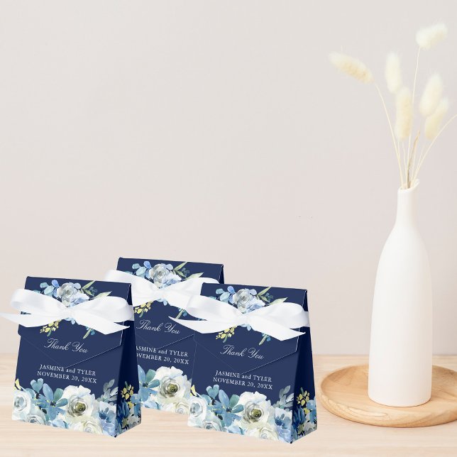 Navy Blue Floral Elegant Evening Wedding Favor Box (Creator Uploaded)