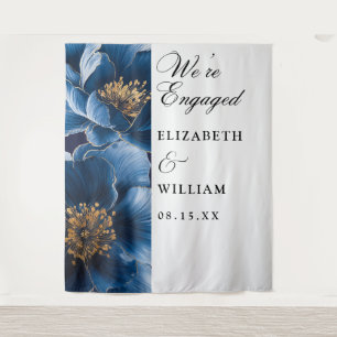 Navy Blue Floral Engagement Party Photo Backdrop  Tapestry