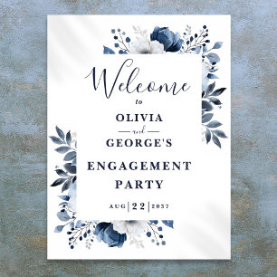 Navy Blue Floral Engagement Party Welcome Sign