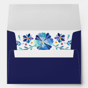 Navy Blue Floral Fiesta Wedding Envelope