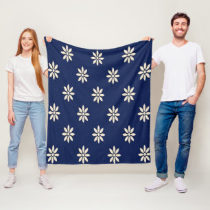 Navy Blue Floral Fleece Blanket