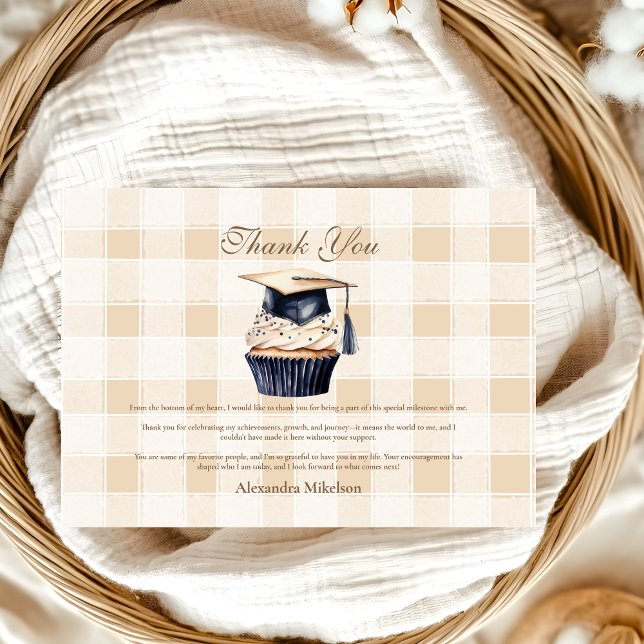 Navy Blue Floral Graduation  Thank You Card (Creator Uploaded)