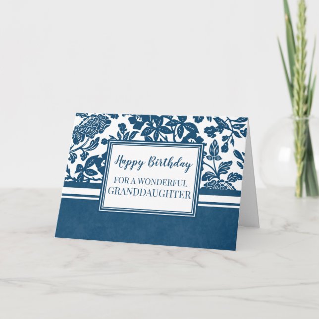 Navy Blue Floral Grandaughter Birthday Card (Front)
