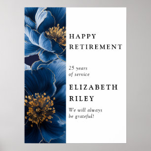 Navy Blue Floral Happy Retirement Welcome Sign