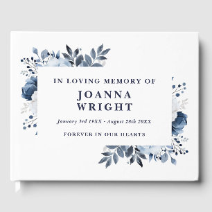 Navy Blue Floral In Loving Memory Funeral Guest Book