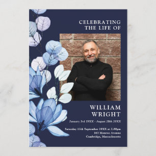 Navy Blue Floral Memorial Funeral Order Of Service Program