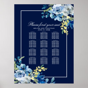 Navy Blue Floral Modern Wedding Seating Chart