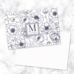 Navy Blue Floral Monogram Card