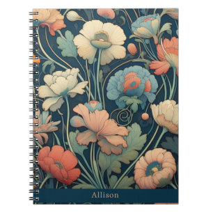 Navy blue floral notebook