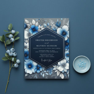 Navy Blue Floral Opulence Wedding Invitation